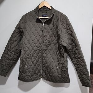 Land's End Jacket Quilted Batting Zipper Olive Green Women's Size Large 14-16